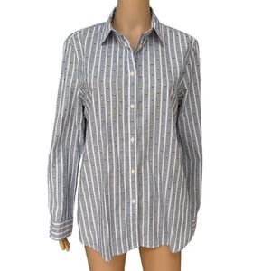 GAP Women's Fitted Boyfriend Stripe Shirt Blue Stripe Cotton Metallic size L